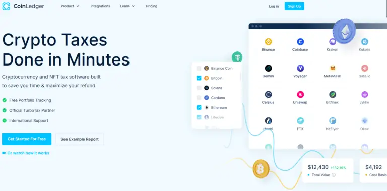 coinledger homepage screenshot